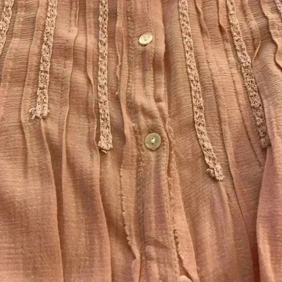 Women's Pink Cotton Gauze Frayed Boho Collared Blouse Large Love Haight - Picture 10 of 13